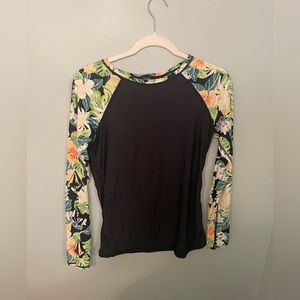Black and floral swimming rash guard, size L